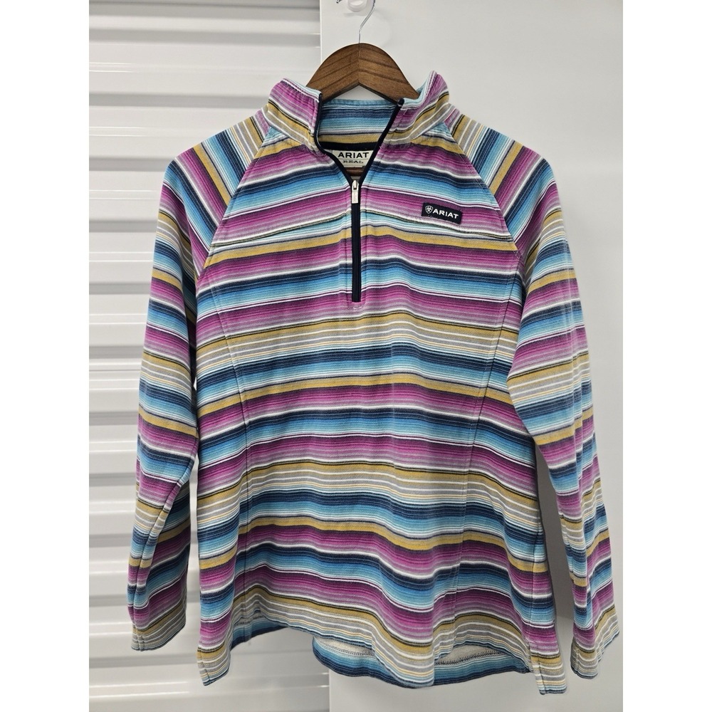 Ariat Real Serape Quarter Zip‎ Pullover Womens Large Pink Blue Western Fleece